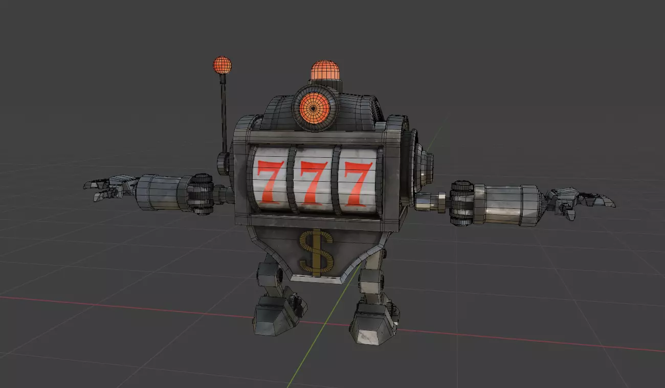 Slot machine robot Low-poly 3D model_5