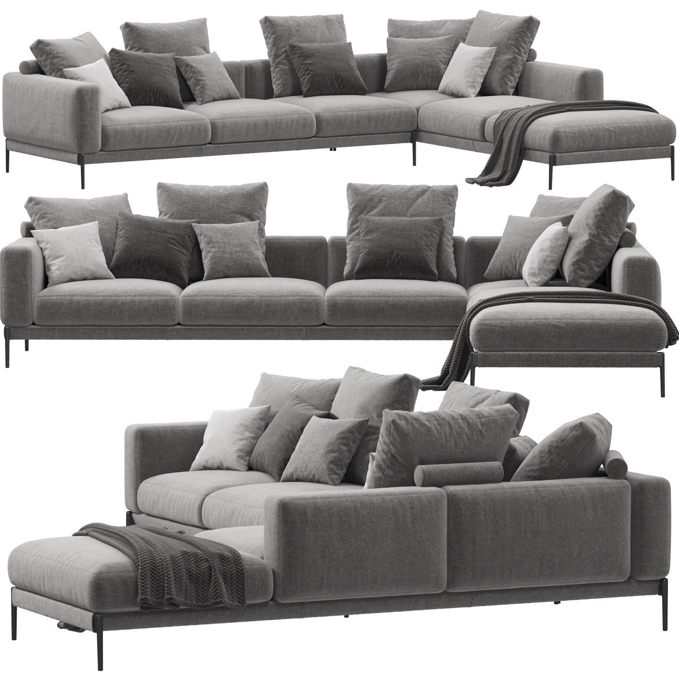 Sofa set 9 sectional with blanket 3D model_52