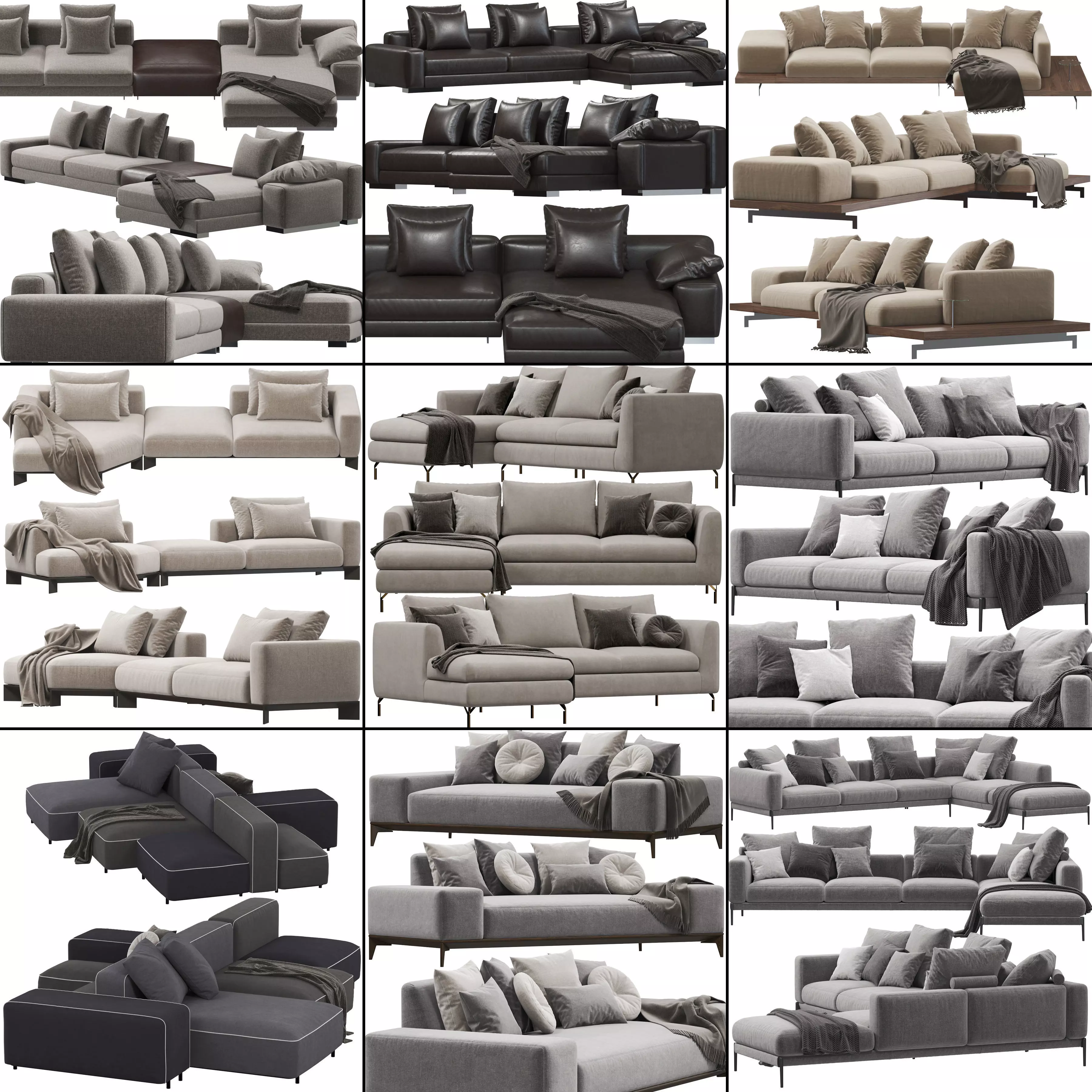 Sofa set 9 sectional with blanket 3D model_0