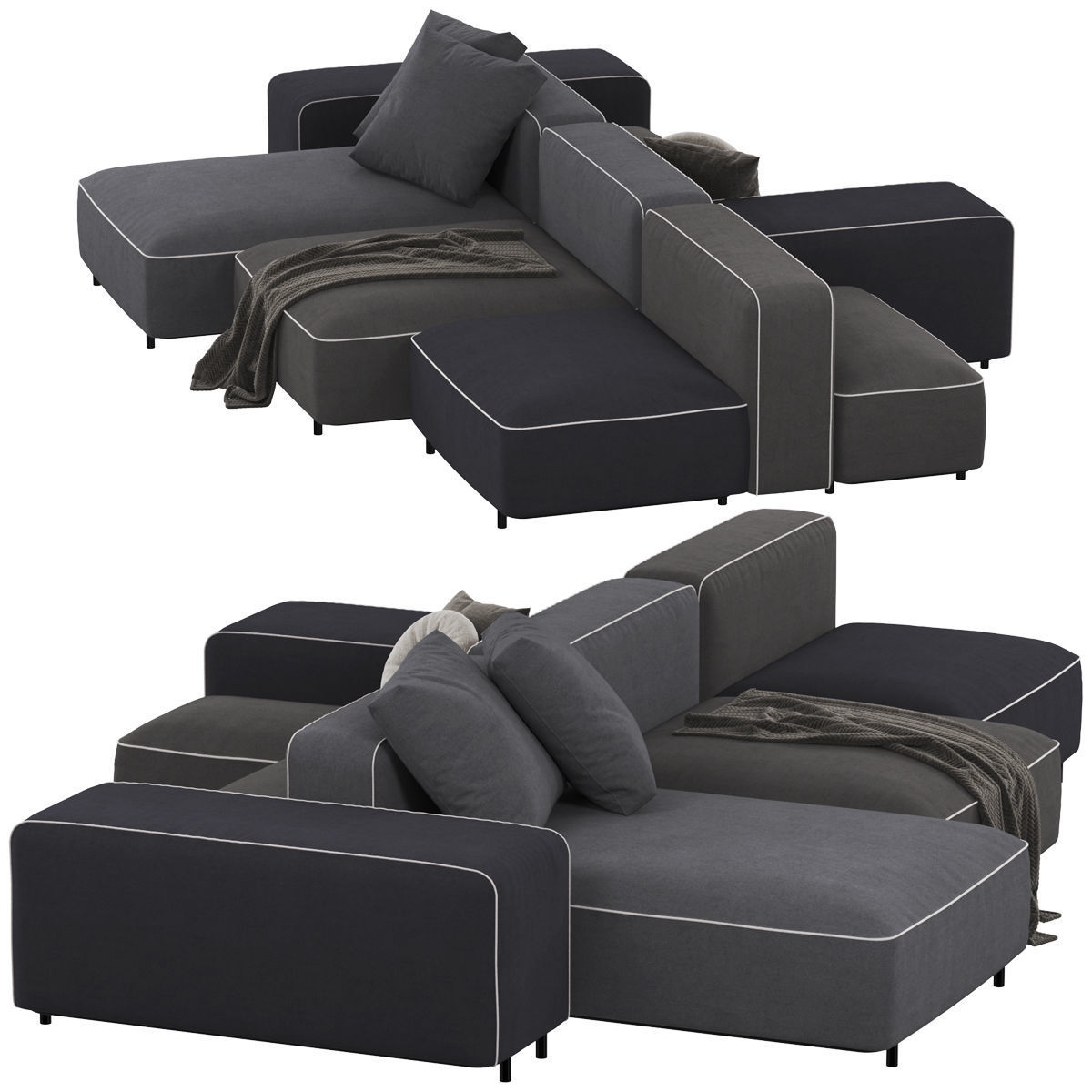 Sofa set 9 sectional with blanket 3D model_30