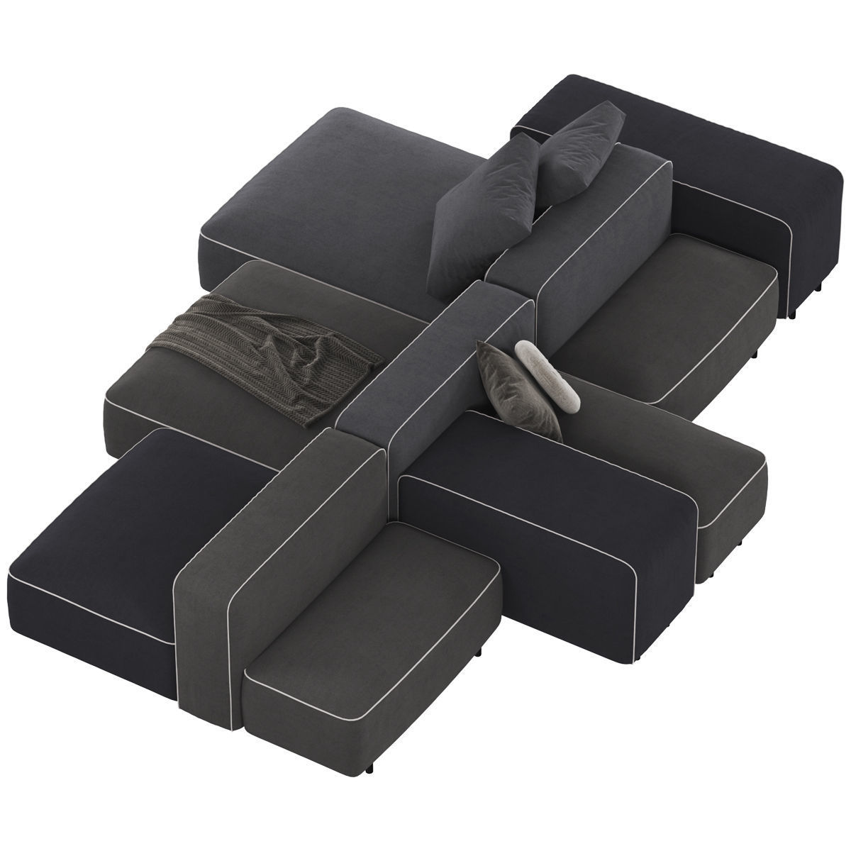 Sofa set 9 sectional with blanket 3D model_29