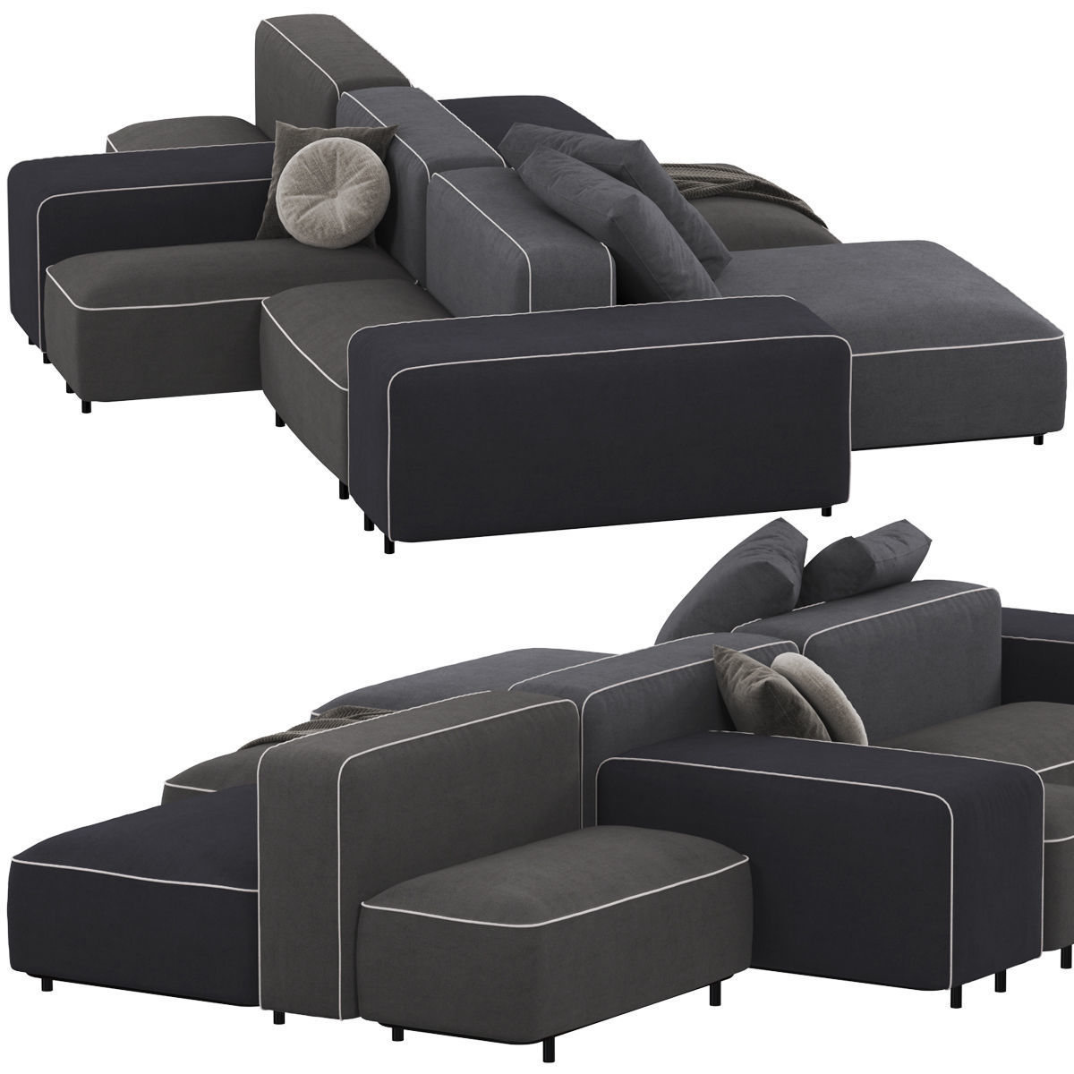 Sofa set 9 sectional with blanket 3D model_28