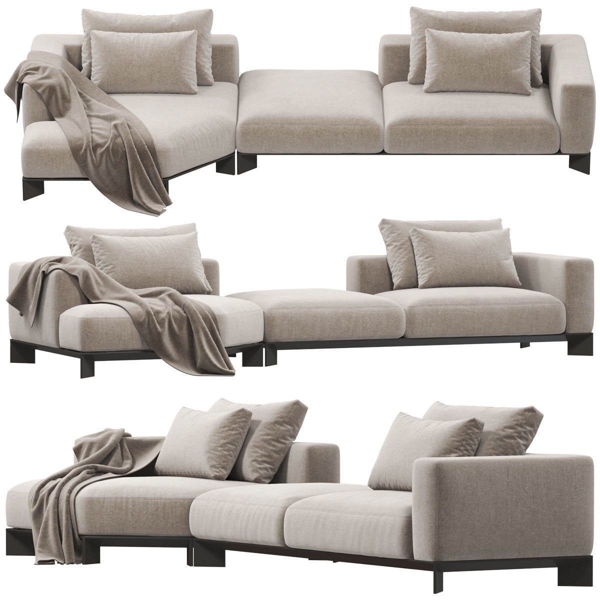 Sofa set 9 sectional with blanket 3D model_4