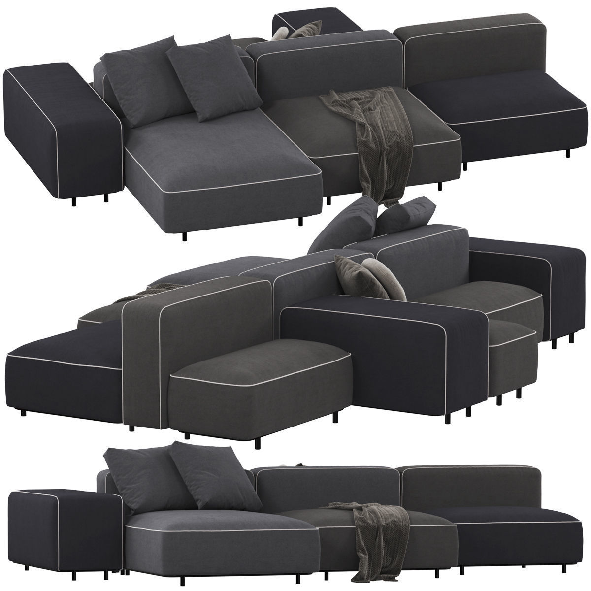 Sofa set 9 sectional with blanket 3D model_26