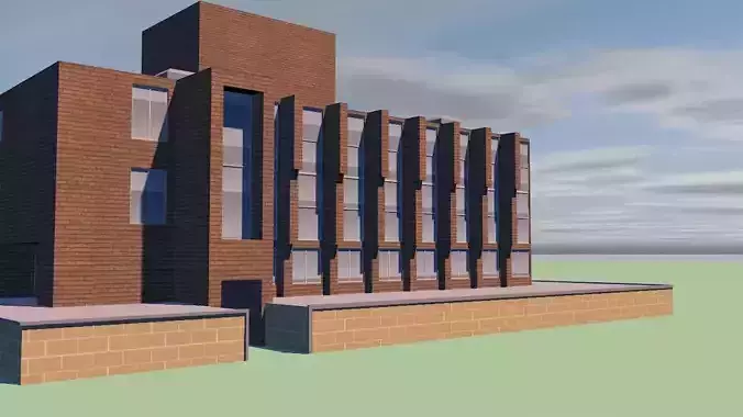 University brick building in middle of field