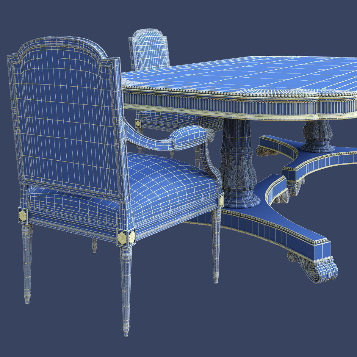 Balcaen set 1 pair of chairs with fabric 3D model_3