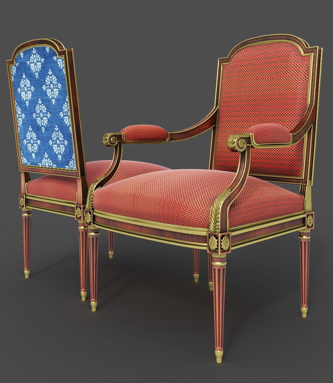 Balcaen set 1 pair of chairs with fabric 3D model_2
