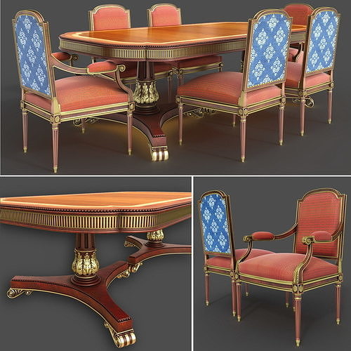Balcaen set 1 pair of chairs with fabric 3D model