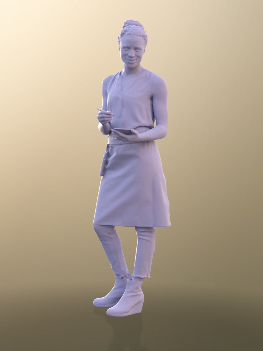 Diana 10888 - Female Waitress Taking Order Low-poly 3D model_4