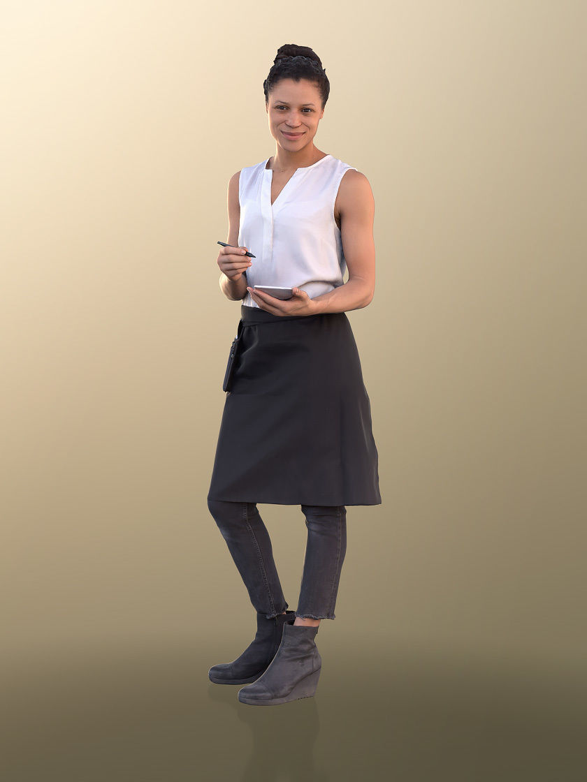 Diana 10888 - Female Waitress Taking Order Low-poly 3D model_2