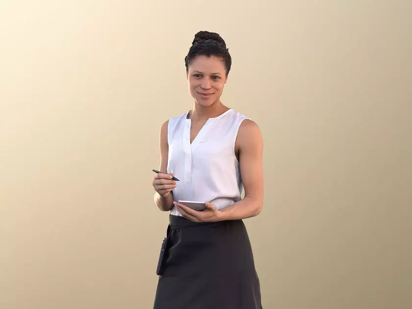 Diana 10888 - Female Waitress Taking Order Low-poly 3D model_0