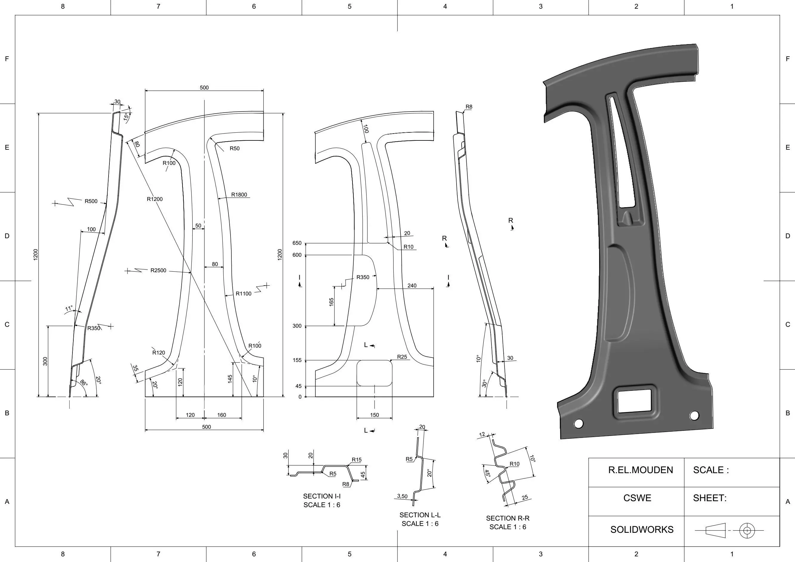 Car central pillar  3D print model_0