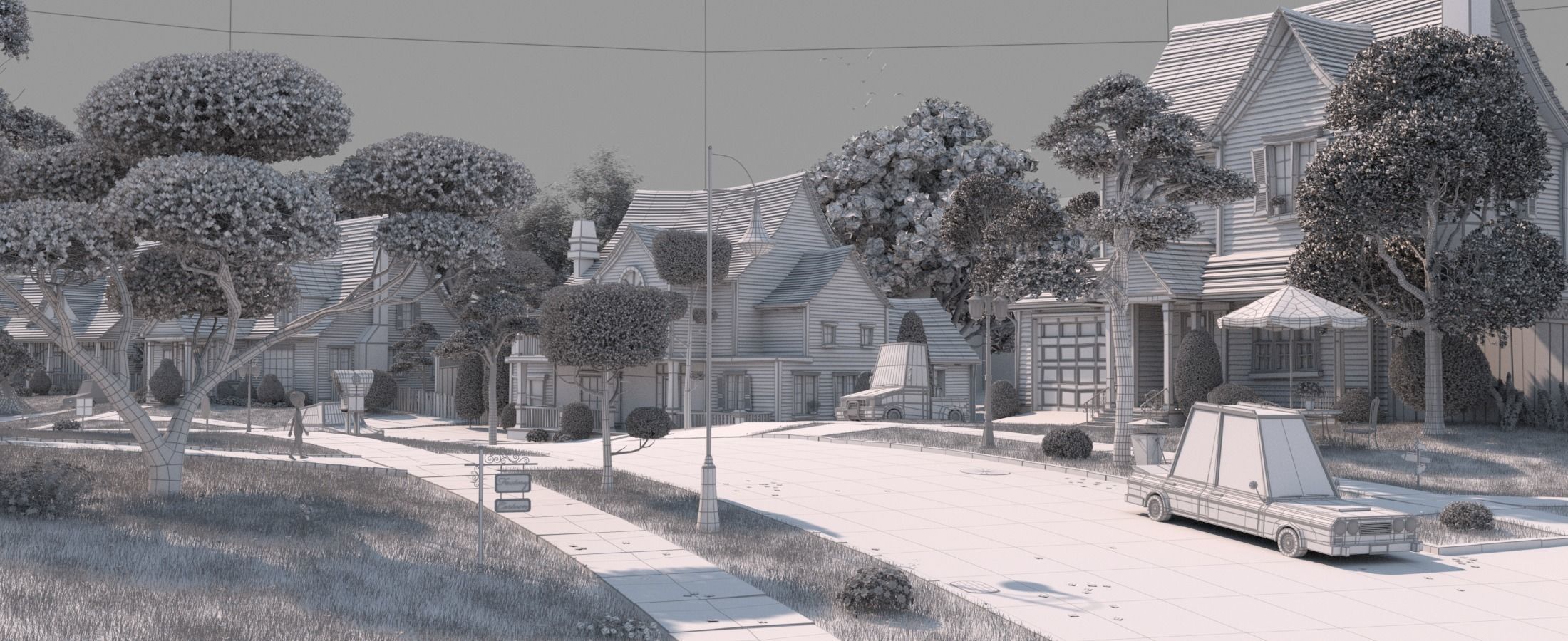 Cartoon Town Home Exterior Scene 3D model_31