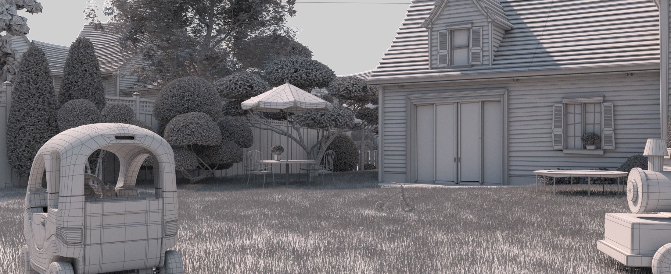 Cartoon Town Home Exterior Scene 3D model_44