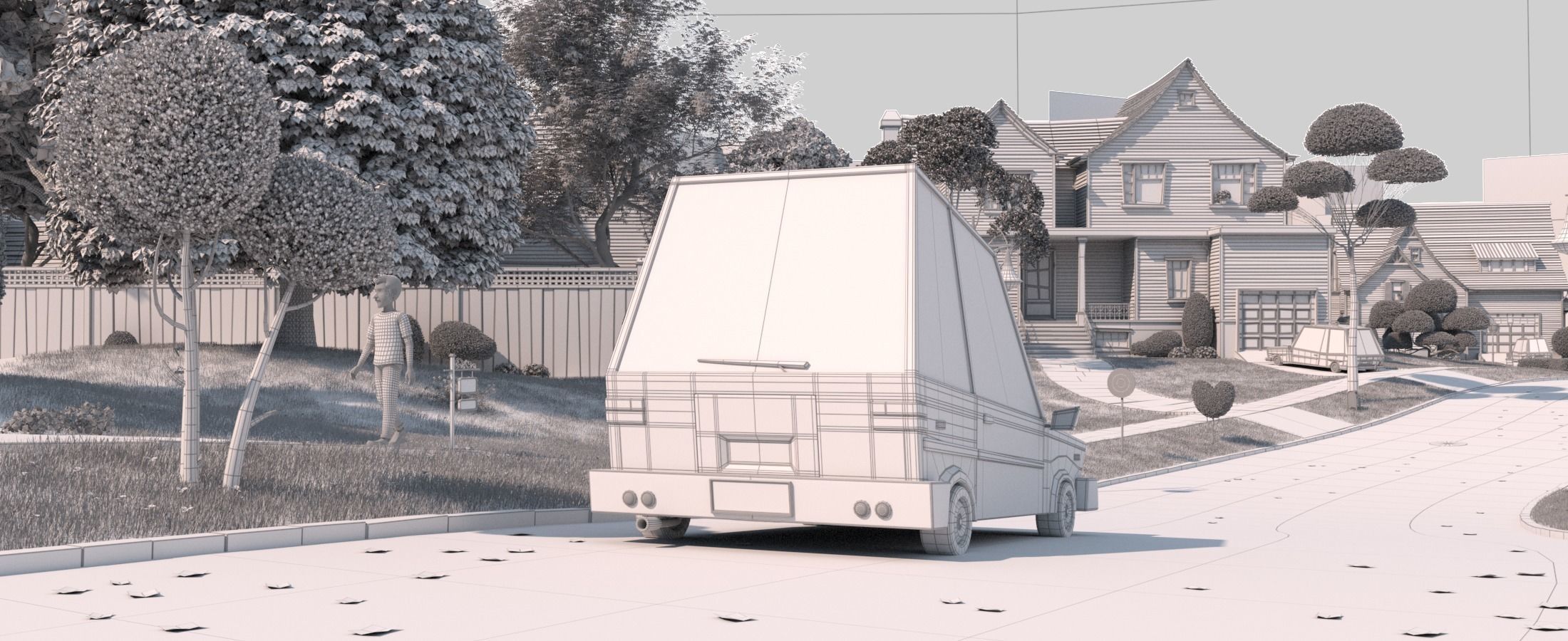 Cartoon Town Home Exterior Scene 3D model_50