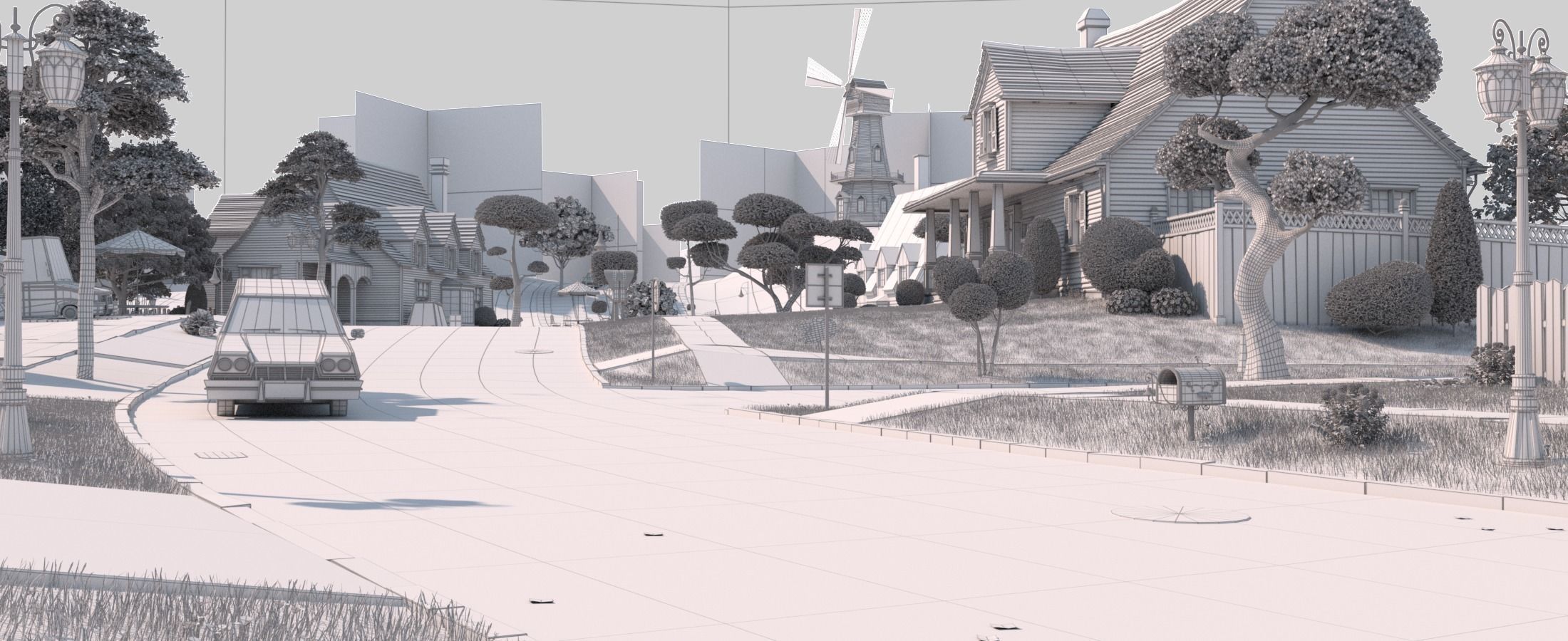 Cartoon Town Home Exterior Scene 3D model_51