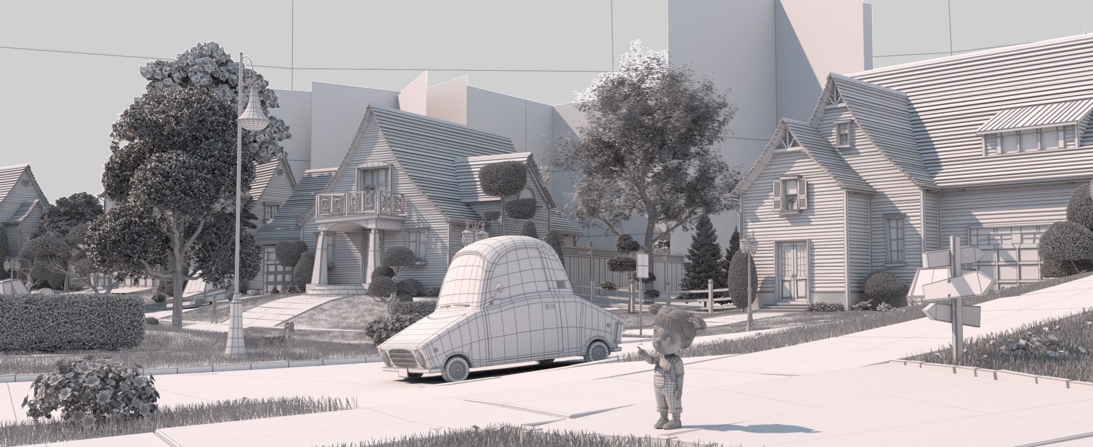 Cartoon Town Home Exterior Scene 3D model_54