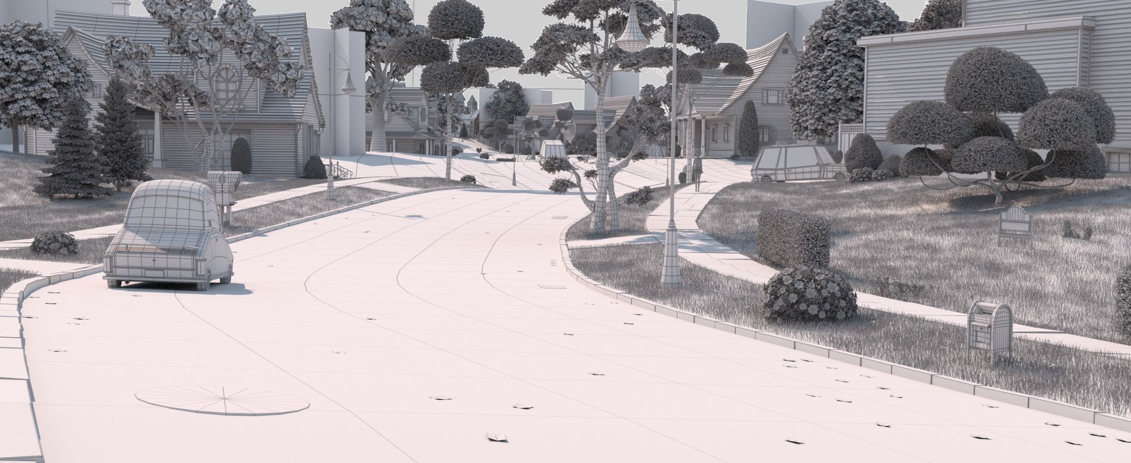 Cartoon Town Home Exterior Scene 3D model_38