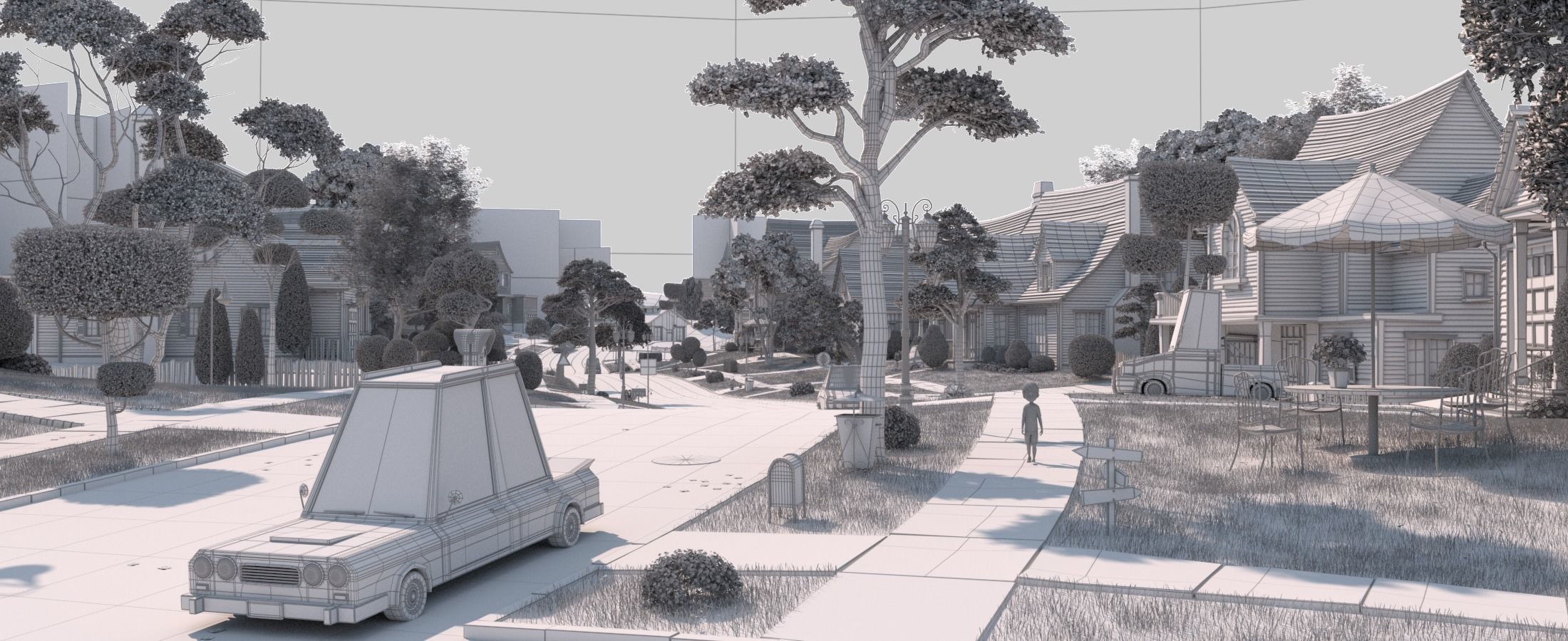 Cartoon Town Home Exterior Scene 3D model_53