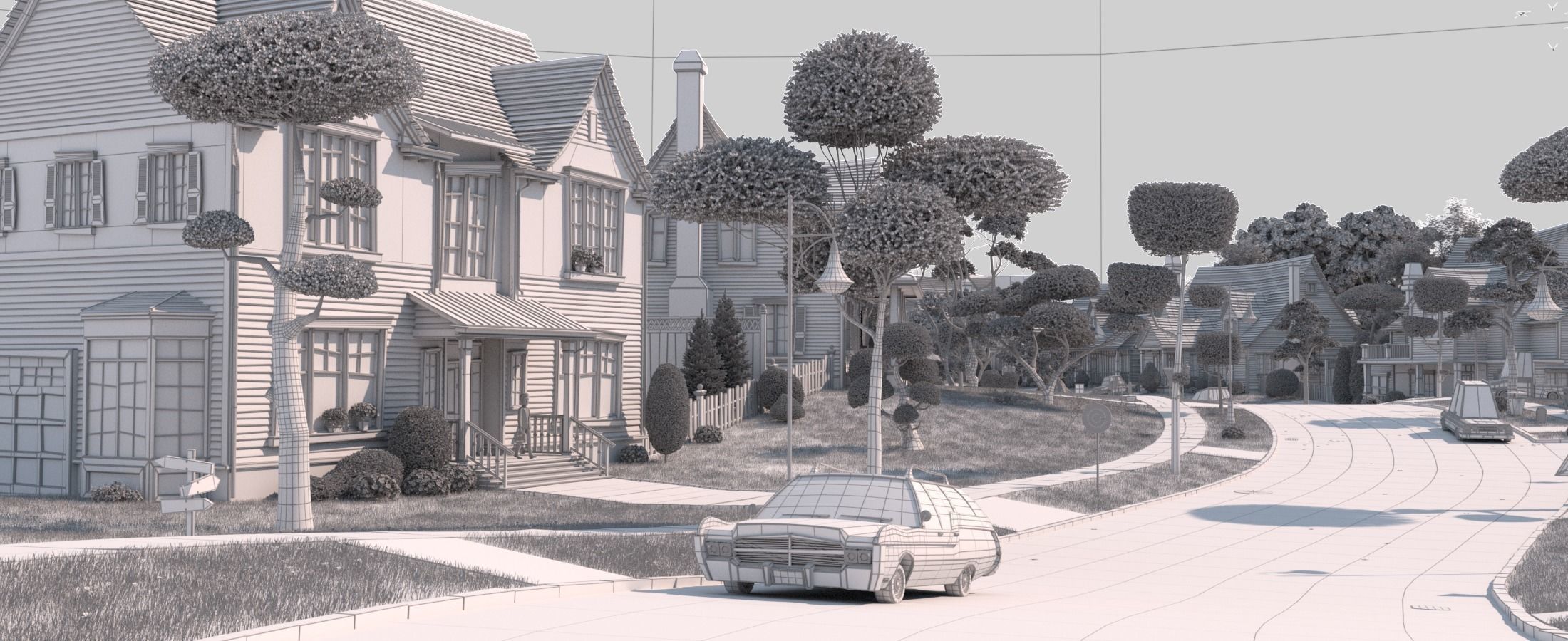 Cartoon Town Home Exterior Scene 3D model_55