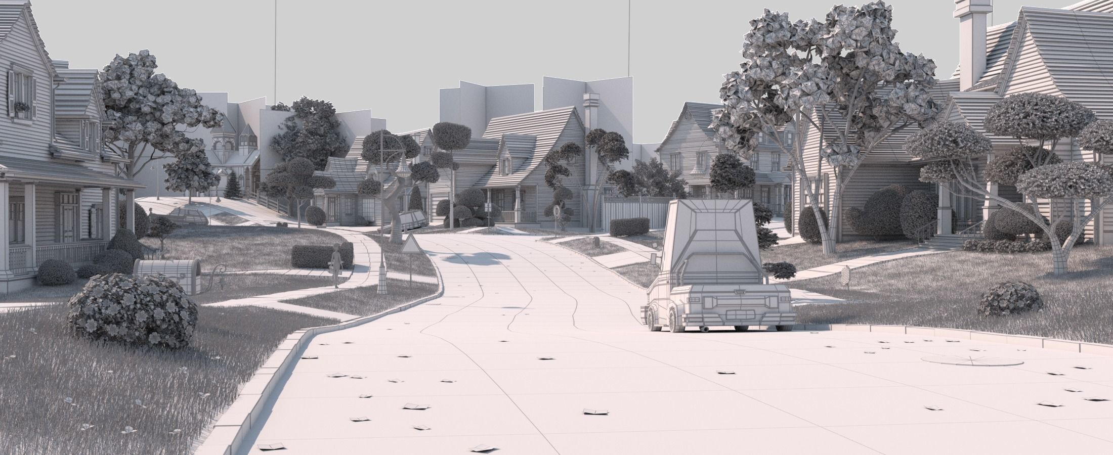 Cartoon Town Home Exterior Scene 3D model_39