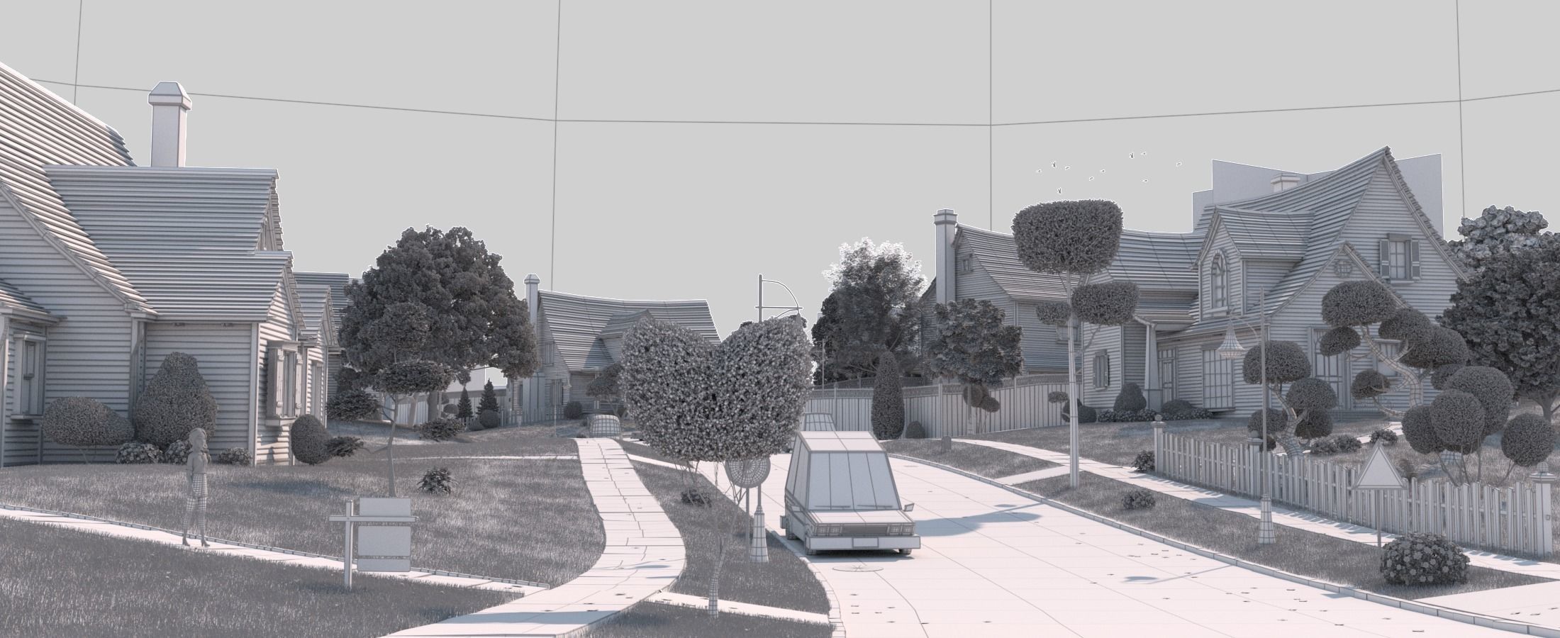 Cartoon Town Home Exterior Scene 3D model_34