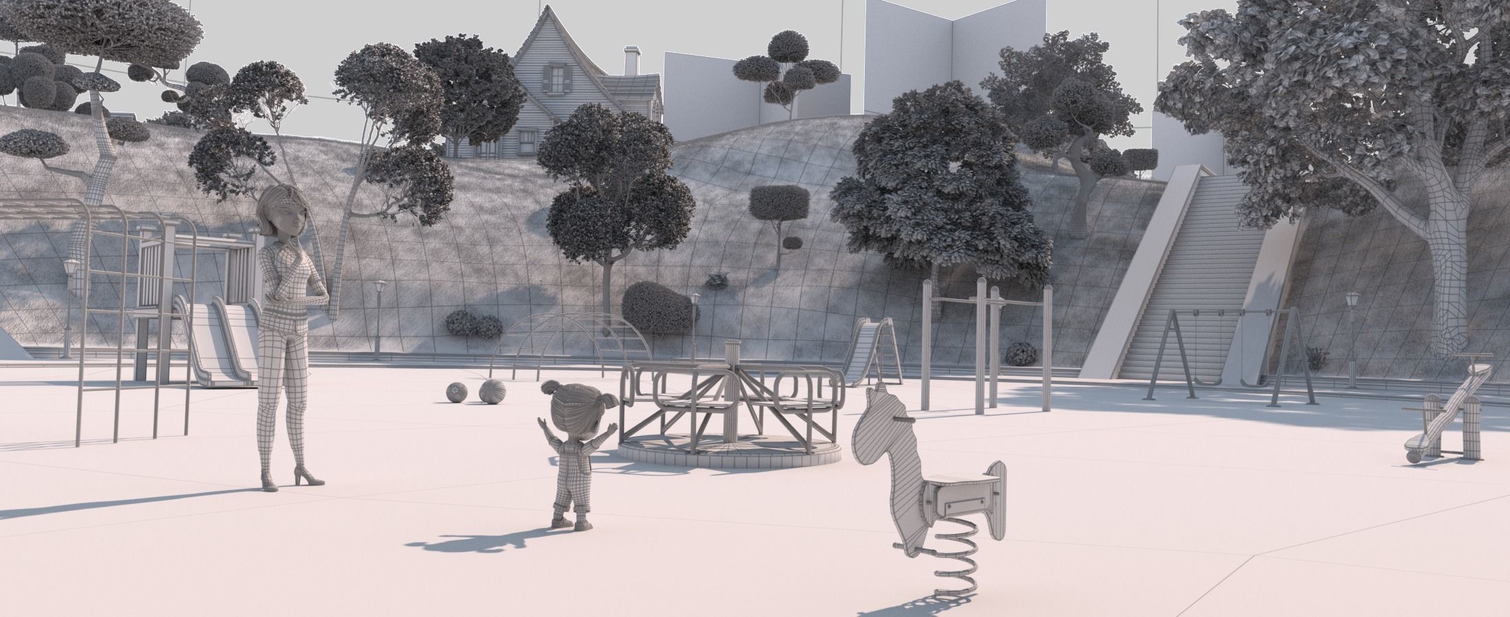 Cartoon Town Home Exterior Scene 3D model_46