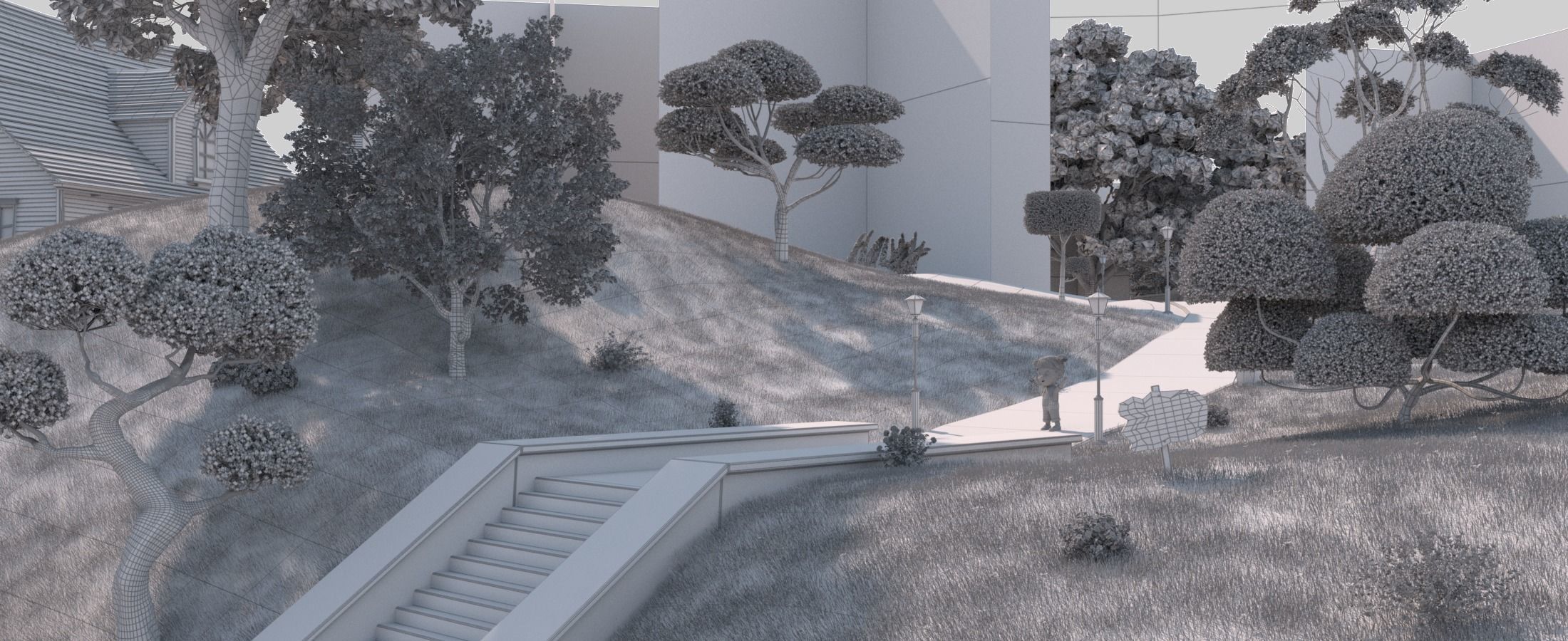 Cartoon Town Home Exterior Scene 3D model_48