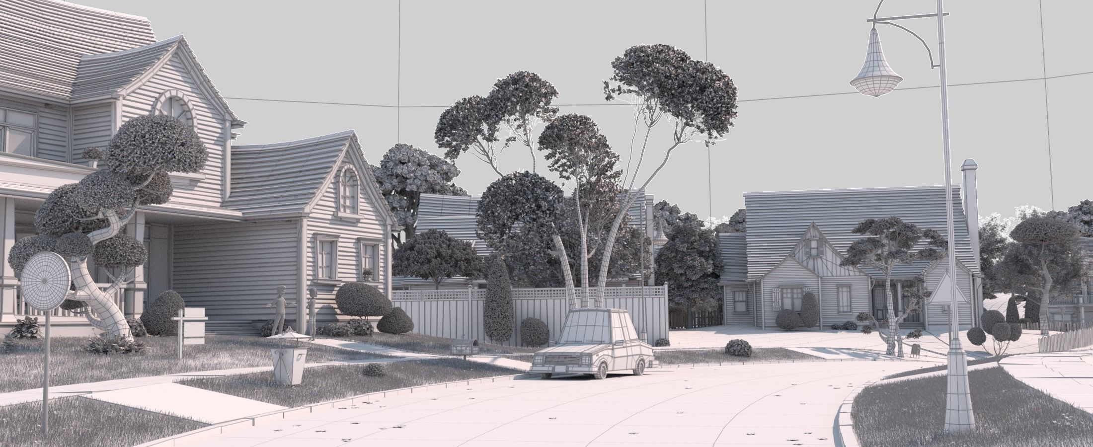 Cartoon Town Home Exterior Scene 3D model_30