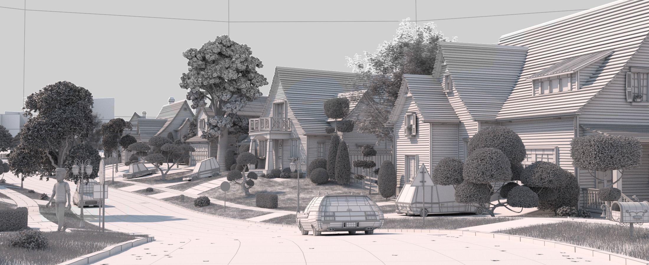 Cartoon Town Home Exterior Scene 3D model_33