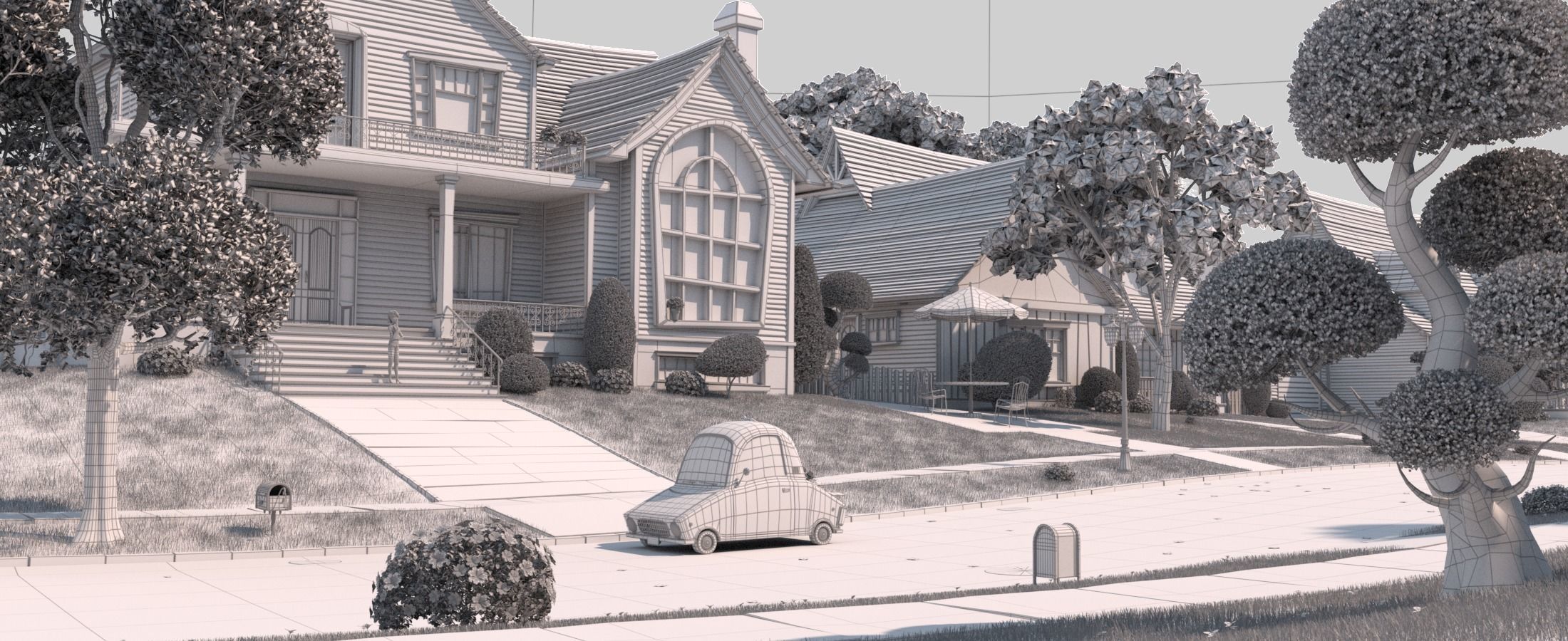 Cartoon Town Home Exterior Scene 3D model_47