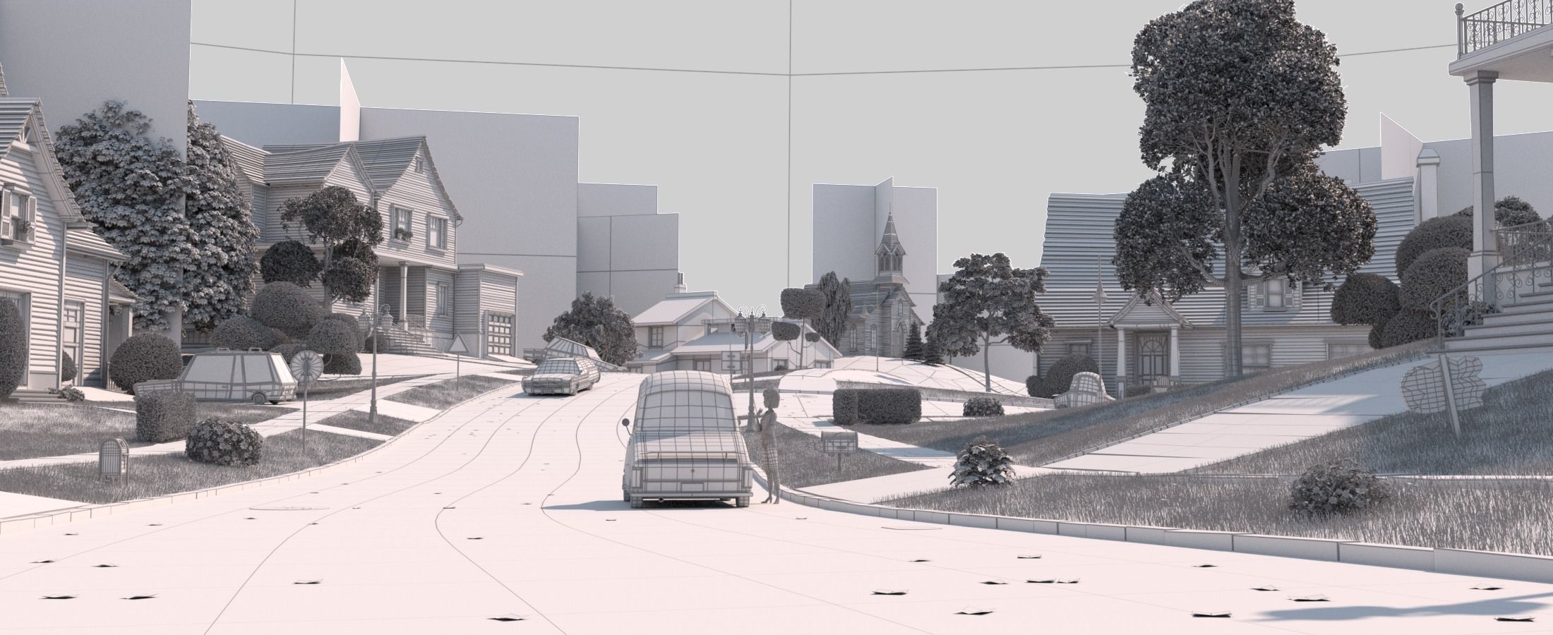 Cartoon Town Home Exterior Scene 3D model_40