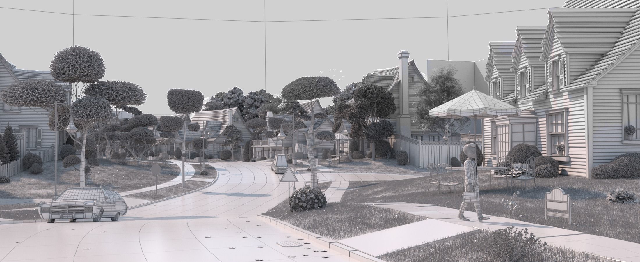 Cartoon Town Home Exterior Scene 3D model_32