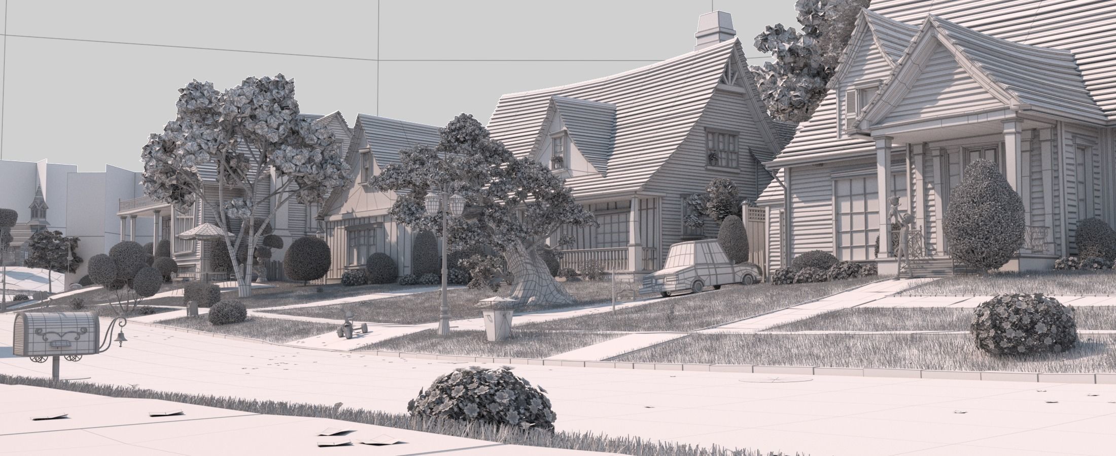 Cartoon Town Home Exterior Scene 3D model_35