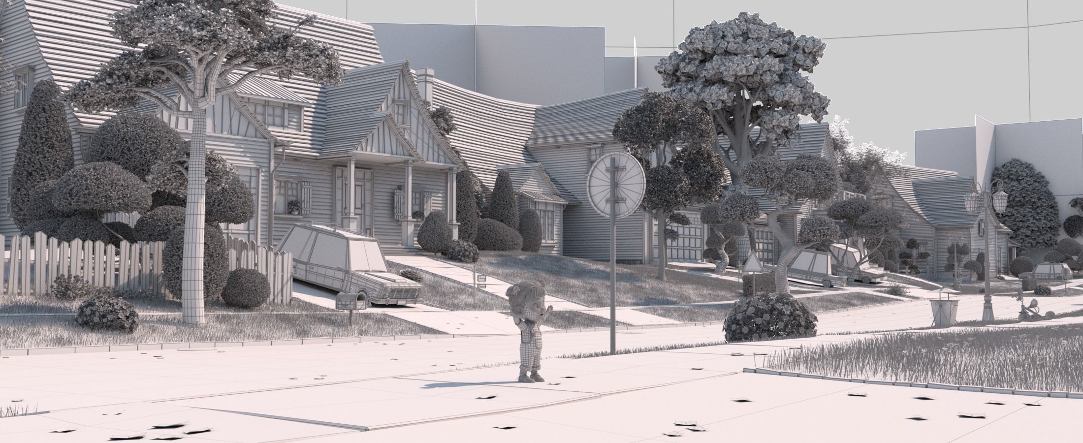 Cartoon Town Home Exterior Scene 3D model_36