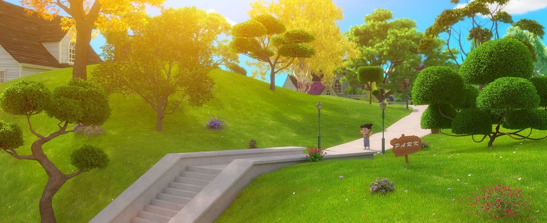 Cartoon Town Home Exterior Scene 3D model_14