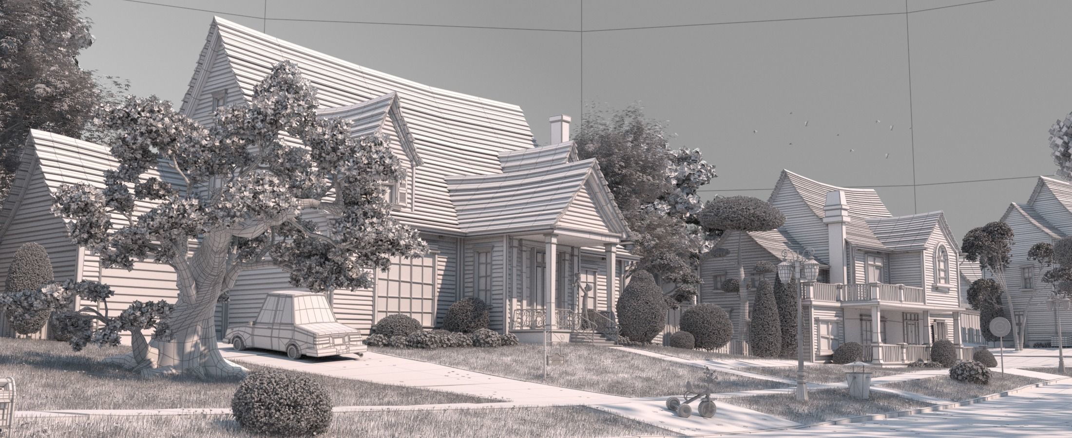 Cartoon Town Home Exterior Scene 3D model_29