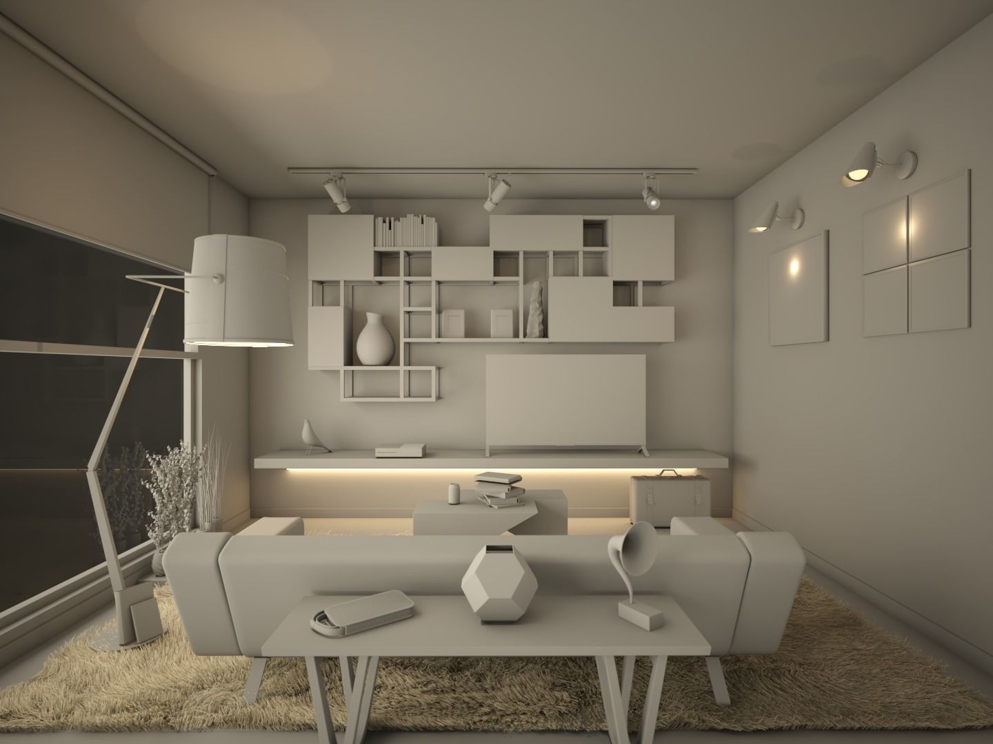 Architectural Interior Scene - Living Room Free 3D model_1