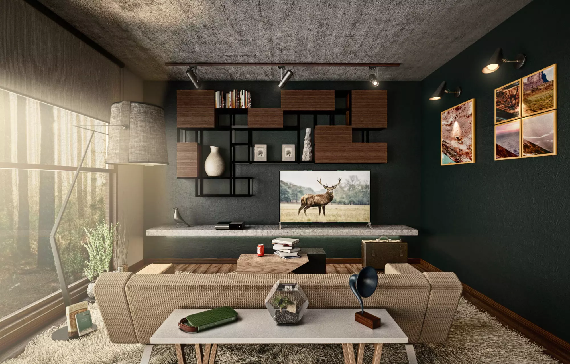 Architectural Interior Scene - Living Room Free 3D model_0