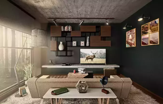 Architectural Interior Scene - Living Room Free 3D model