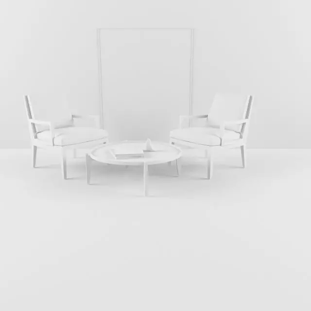 3d armchair room with two chairs and coffee table Low-poly 3D model_0