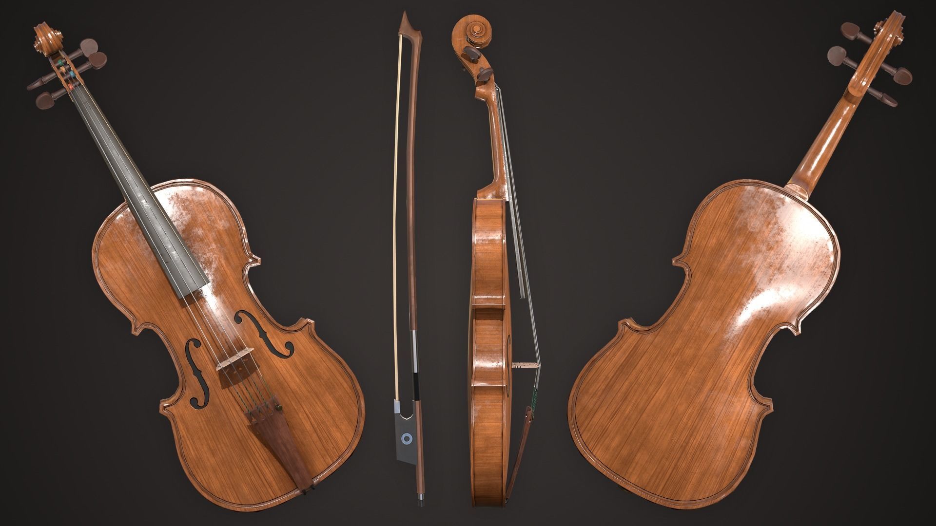 Violin Game ready Low-poly 3D model_3