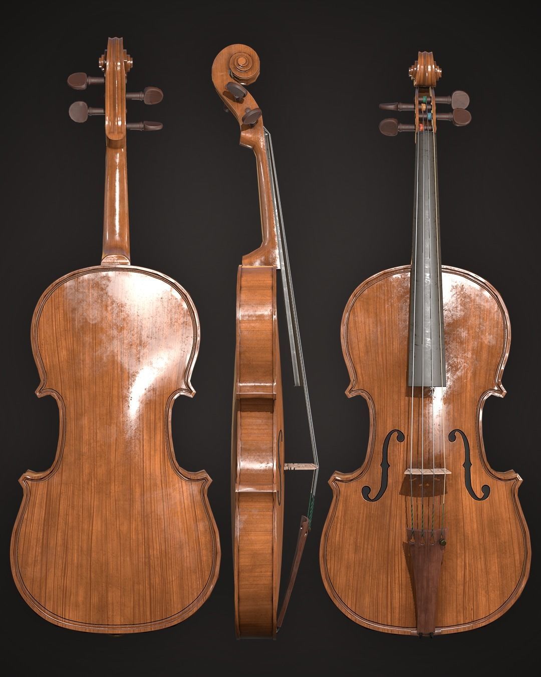 Violin Game ready Low-poly 3D model_6