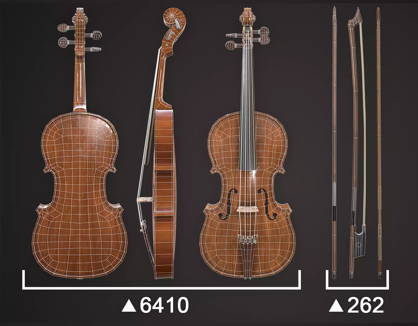 Violin Game ready Low-poly 3D model_0