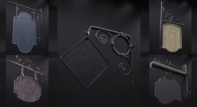 Wall Mount Signboard Pack Low-poly 3D model