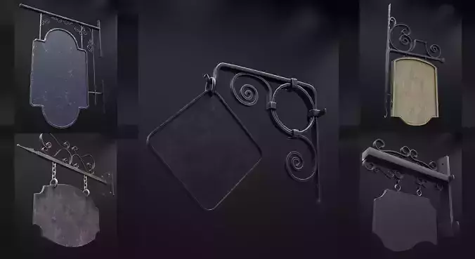 Wall Mount Signboard Pack Low-poly 3D model