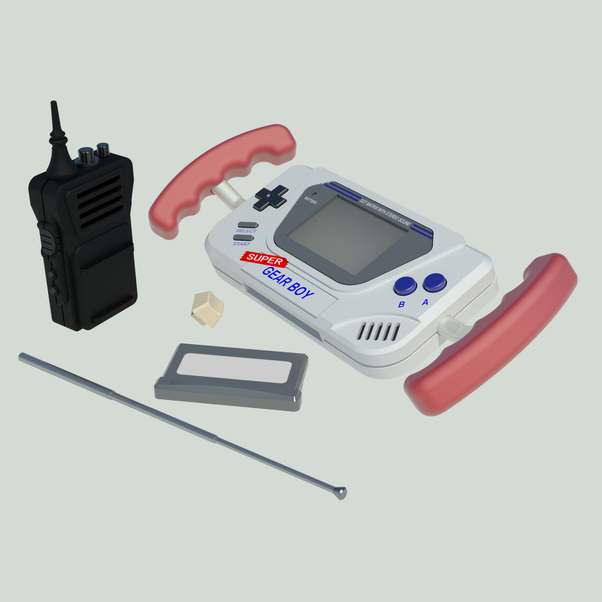 Sally face Super Gear boy game consoles and Walkie talkie 3D print model_5