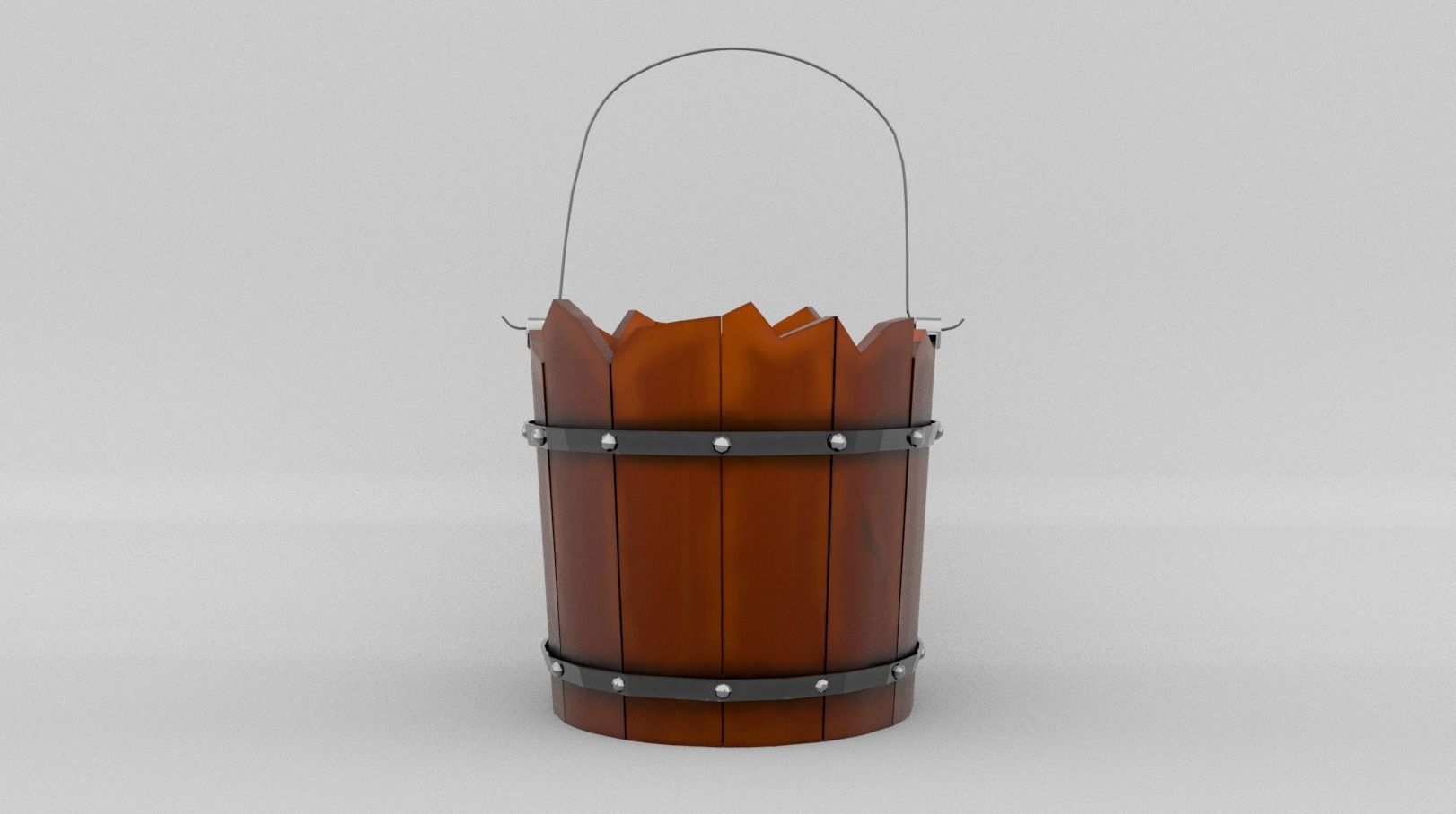 Simple Wooden Bucket 3D model_7