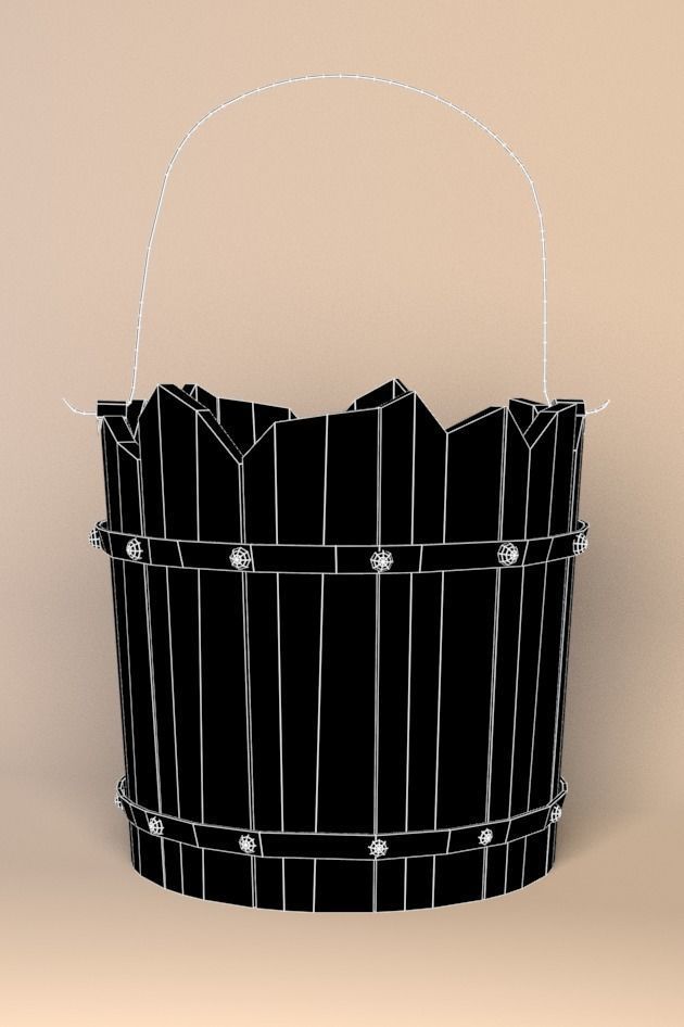 Simple Wooden Bucket 3D model_5
