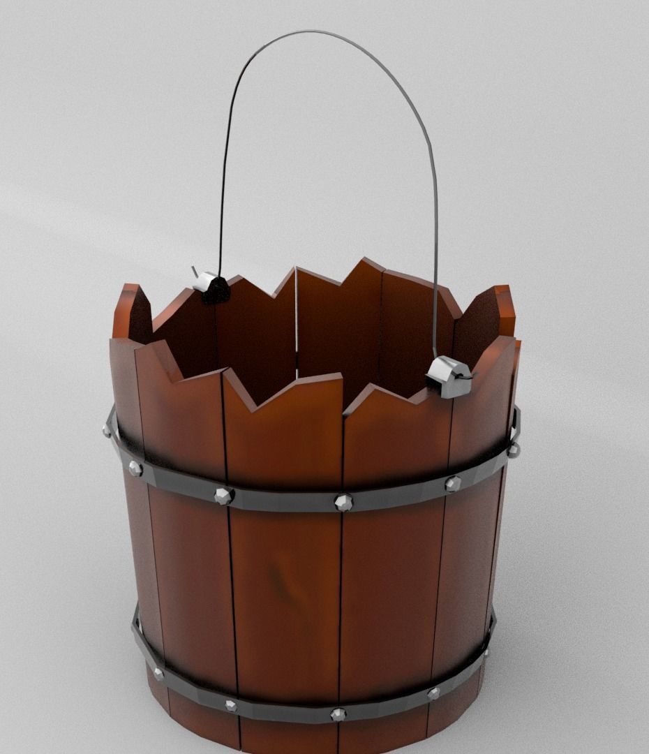 Simple Wooden Bucket 3D model_9